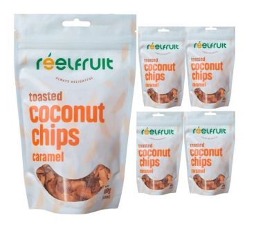 Reelfruit Organic, Vegan And Gluten Free Caramel Toasted Coconut Chips 100g Combo (Pack of 5)